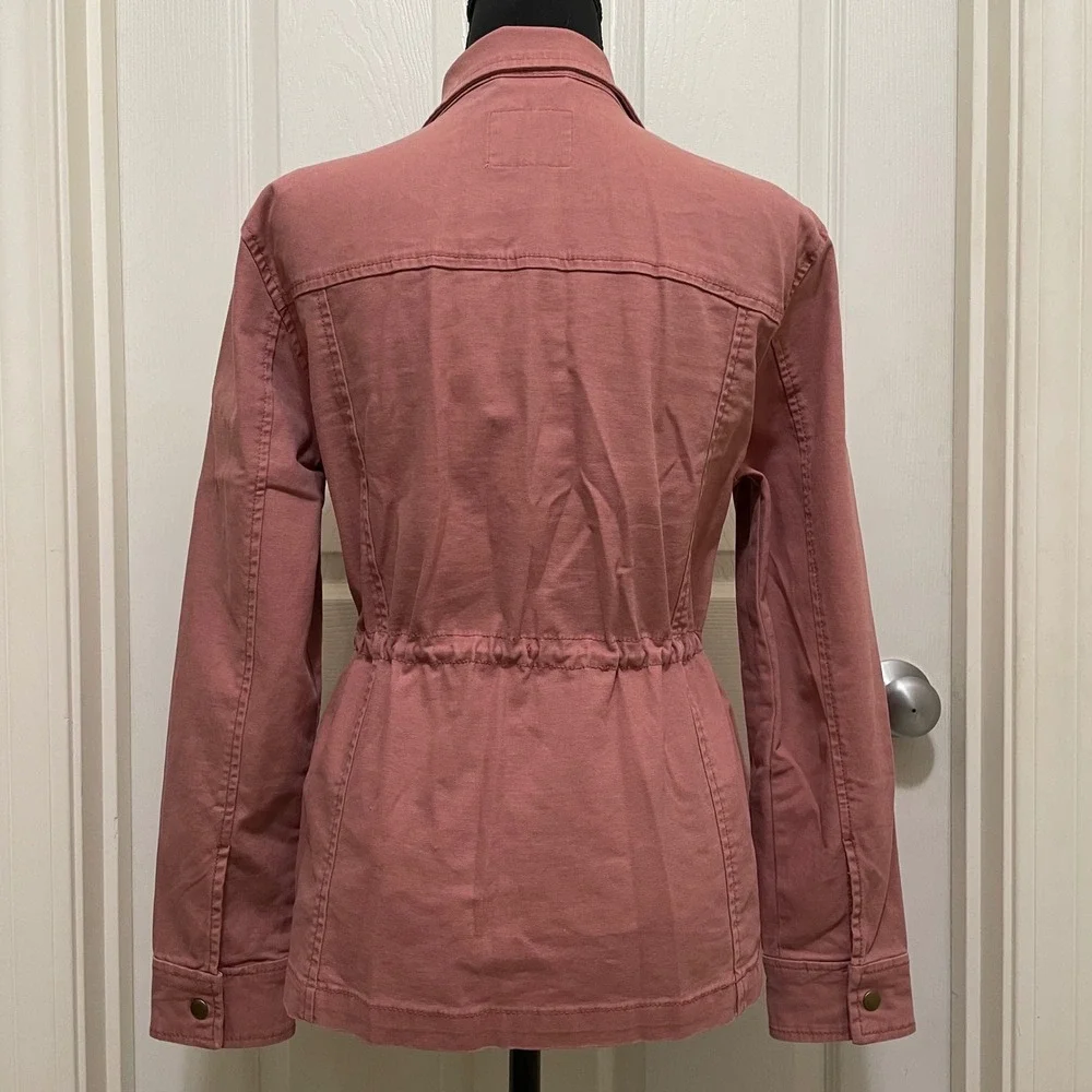 Old Navy Canvas Utility Jacket Pink Mauve Full Zip Drawstring‎ Waist Cinched XS